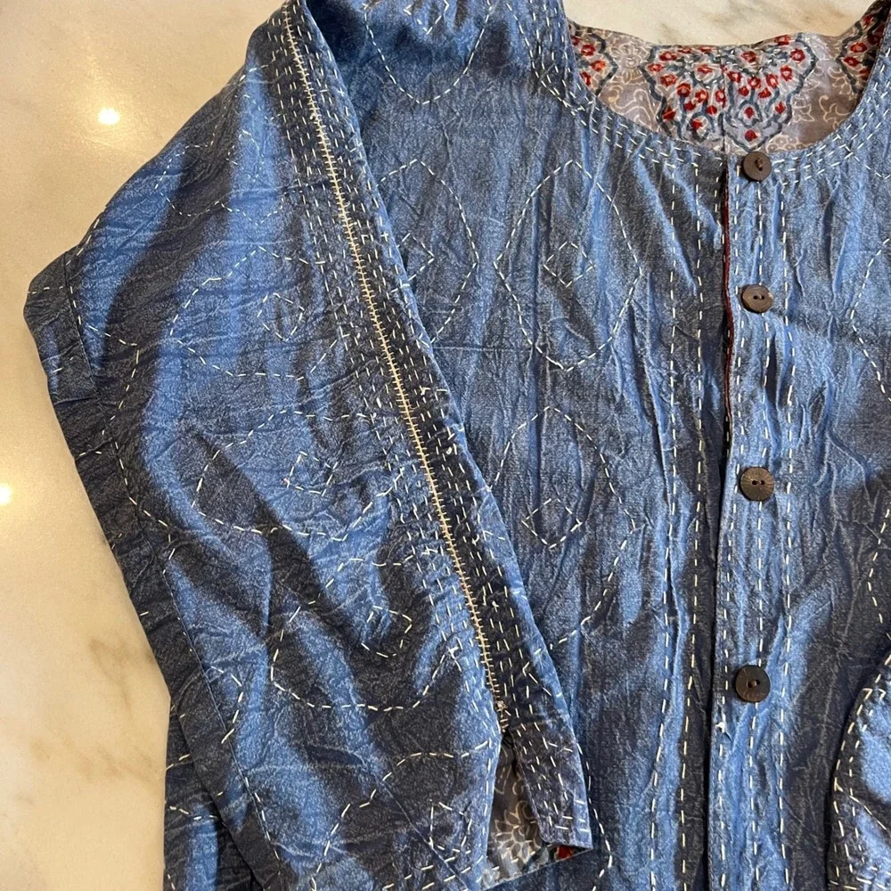Vintage 90s Chicos Reversible Print‎ Cotton Kimono Jacket Size S